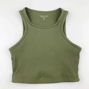 Year Of Ours Cropped Tank Top Ribbed Green Women's S
